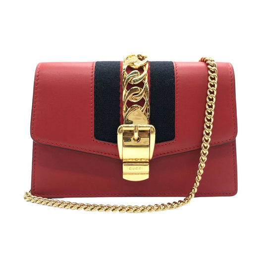 Gucci Sylvie, Red, Leather, shoulder