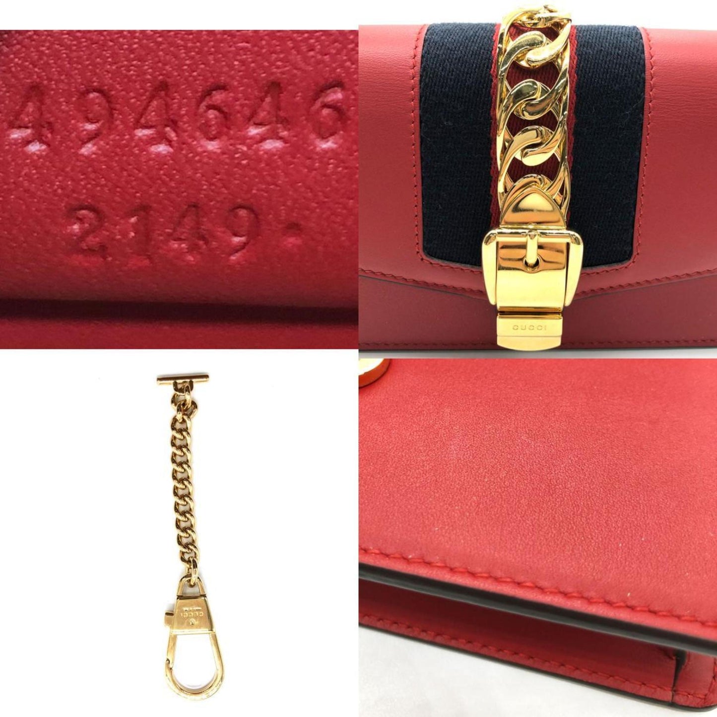 Gucci Sylvie, Red, Leather, shoulder