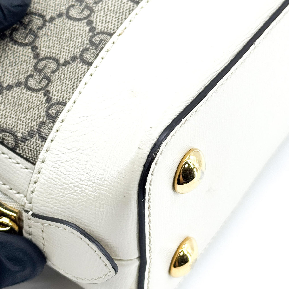 Gucci Horsebit 1955 Top Handle GG Coated Canvas with Leather, White, Canvas, Handbag