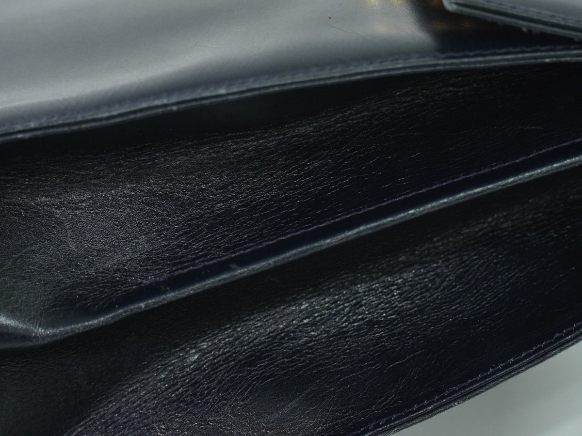 Salvatore Ferragamo Convertible Top Handle Leather, Navy, Leather, Handbag