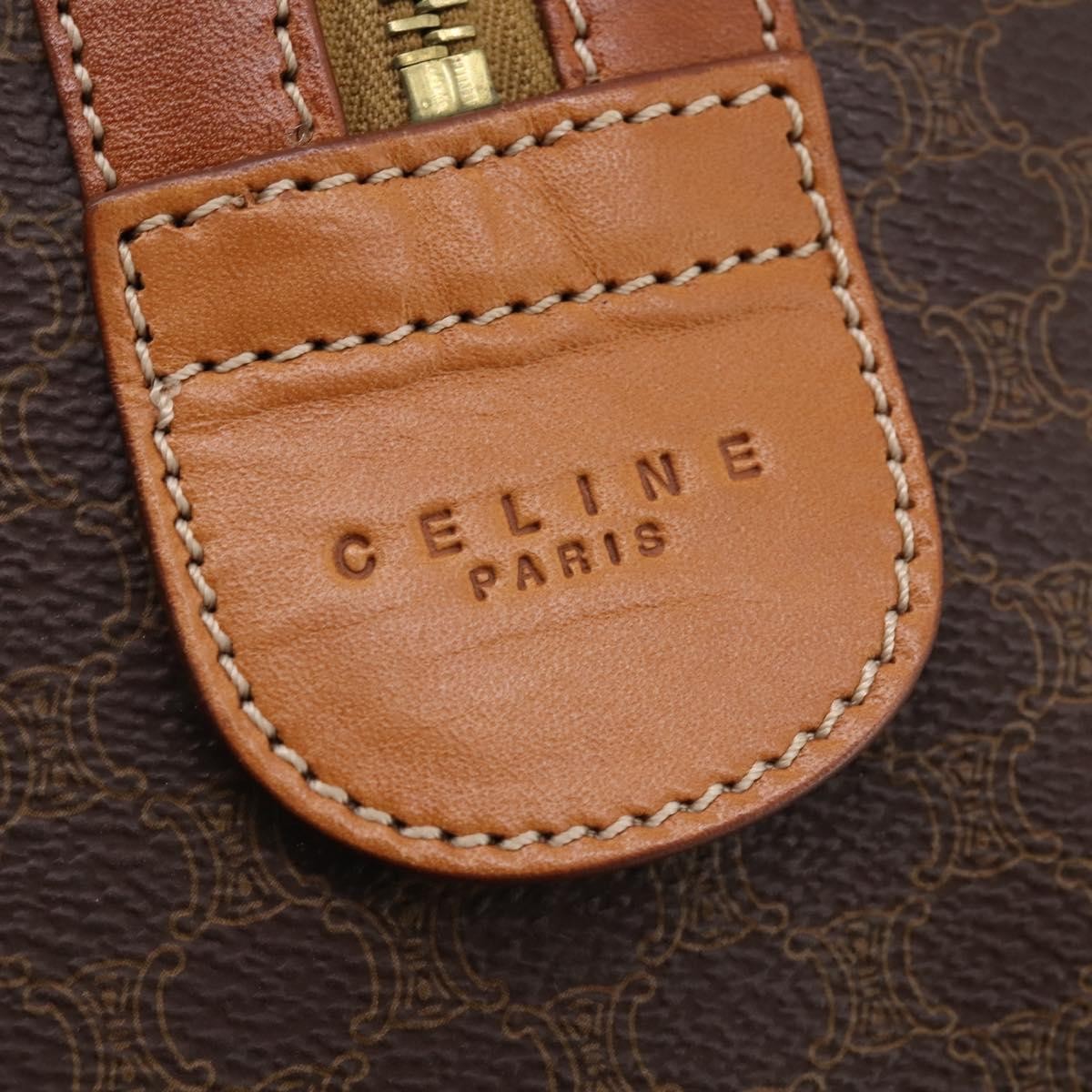 Celine Vintage Duffle Canvas and Leather, Brown, Canvas, Travel Bag