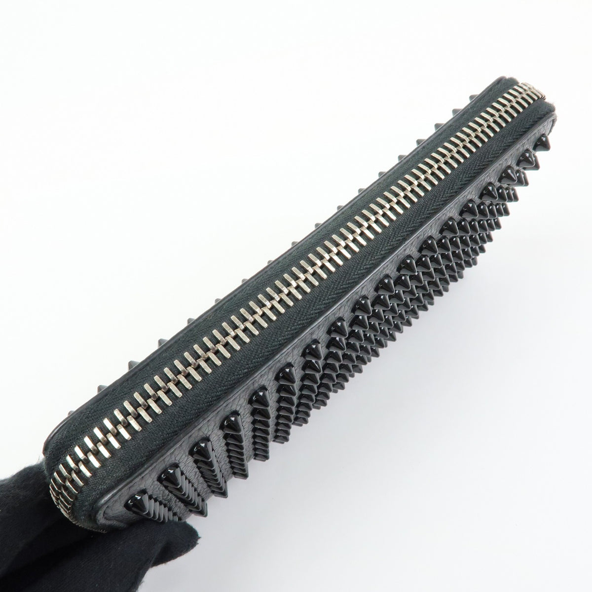 Christian Louboutin Panettone Spiked Leather, Black, Leather, Wallet