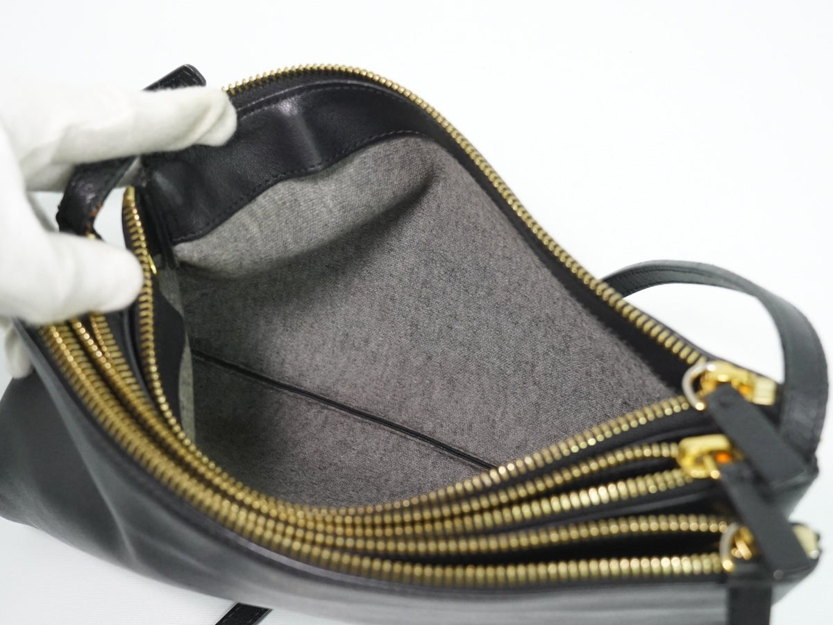 Celine Trio Leather, Black, Leather, Crossbody Bag