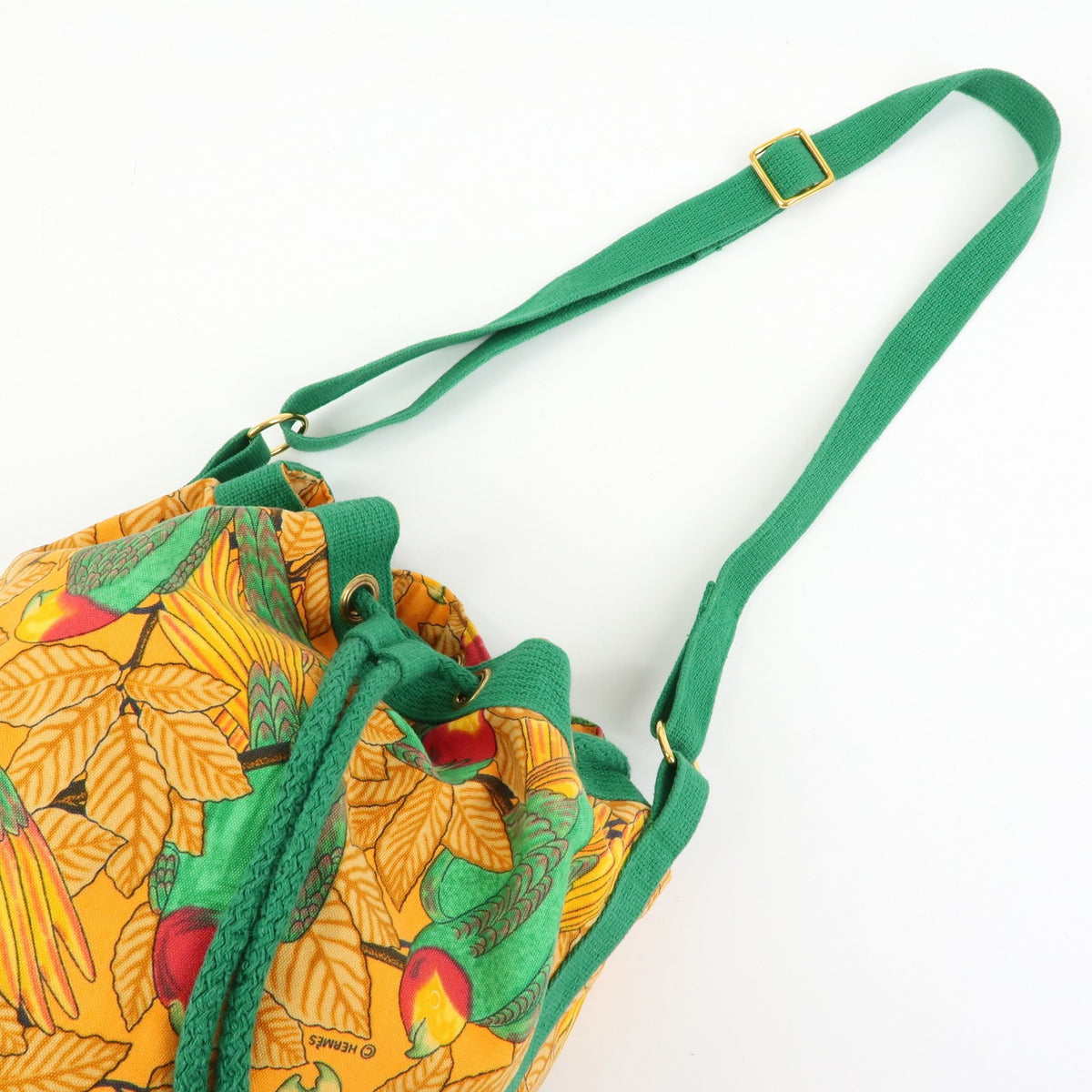 Hermes Vintage Drawstring Bucket Printed Canvas, Orange, Canvas, Shoulder Bag