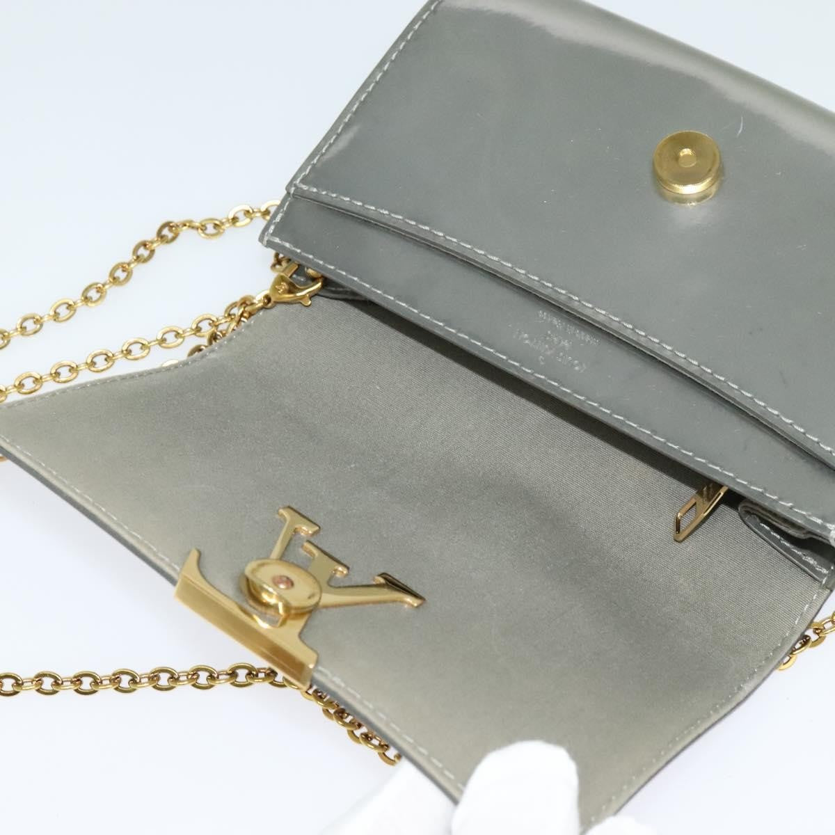 Louis Vuitton Chain Louise Clutch Patent, Silver, Patent Leather, Clutch