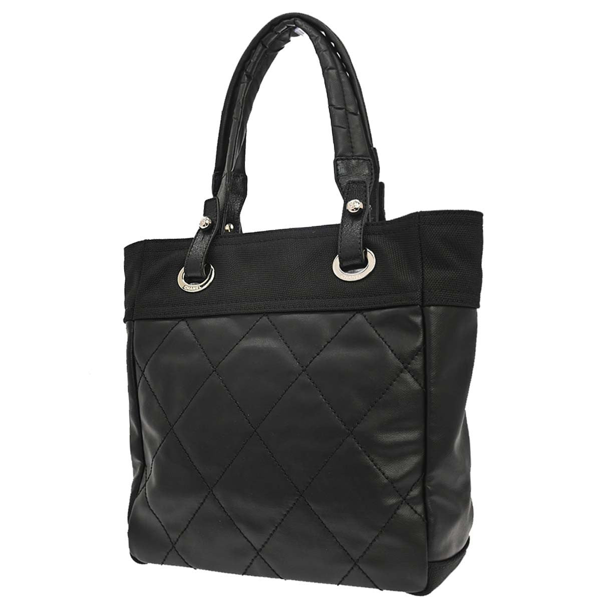 Chanel Biarritz Tote Quilted Coated Canvas, Black, Canvas, Tote Bag