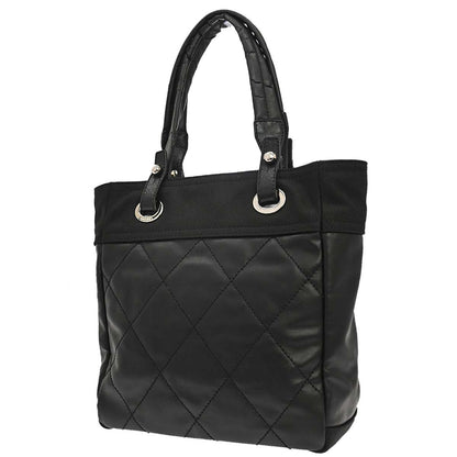 Chanel Biarritz Tote Quilted Coated Canvas, Black, Canvas, Tote Bag