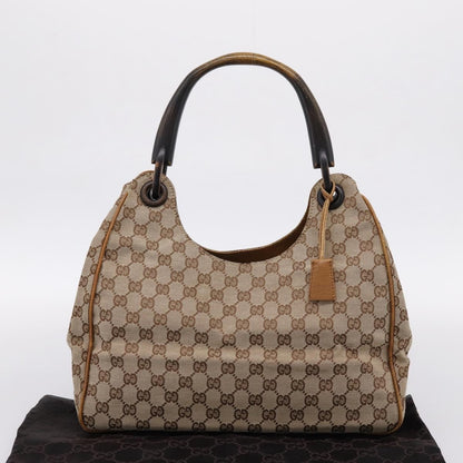 Gucci Vintage Bamboo Handle GG Canvas, Beige, Canvas, Tote Bag