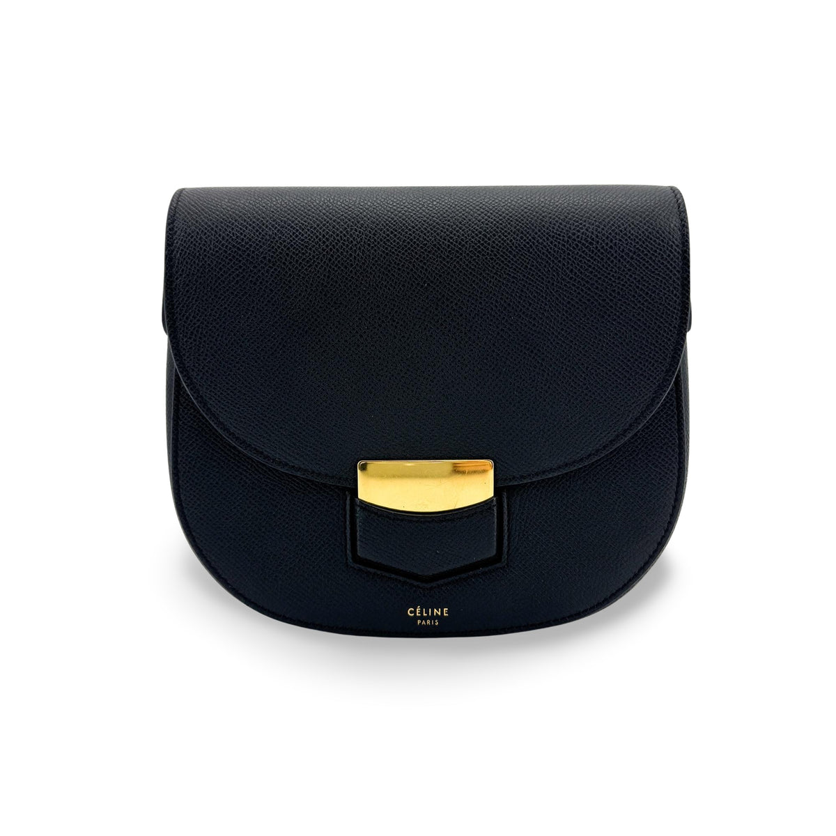 Celine Trotteur Calfskin, Black, Leather, Crossbody Bag