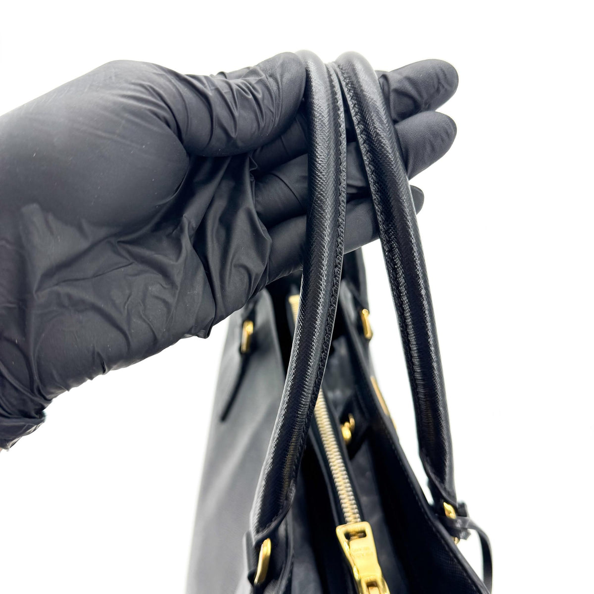 Prada Galleria Double Zip Spazzolato Leather, Black, Leather, Tote Bag