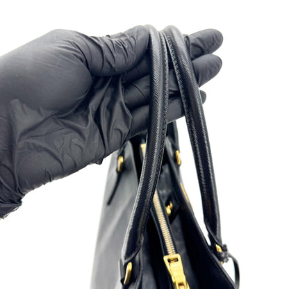 Prada Galleria Double Zip Spazzolato Leather, Black, Leather, Tote Bag