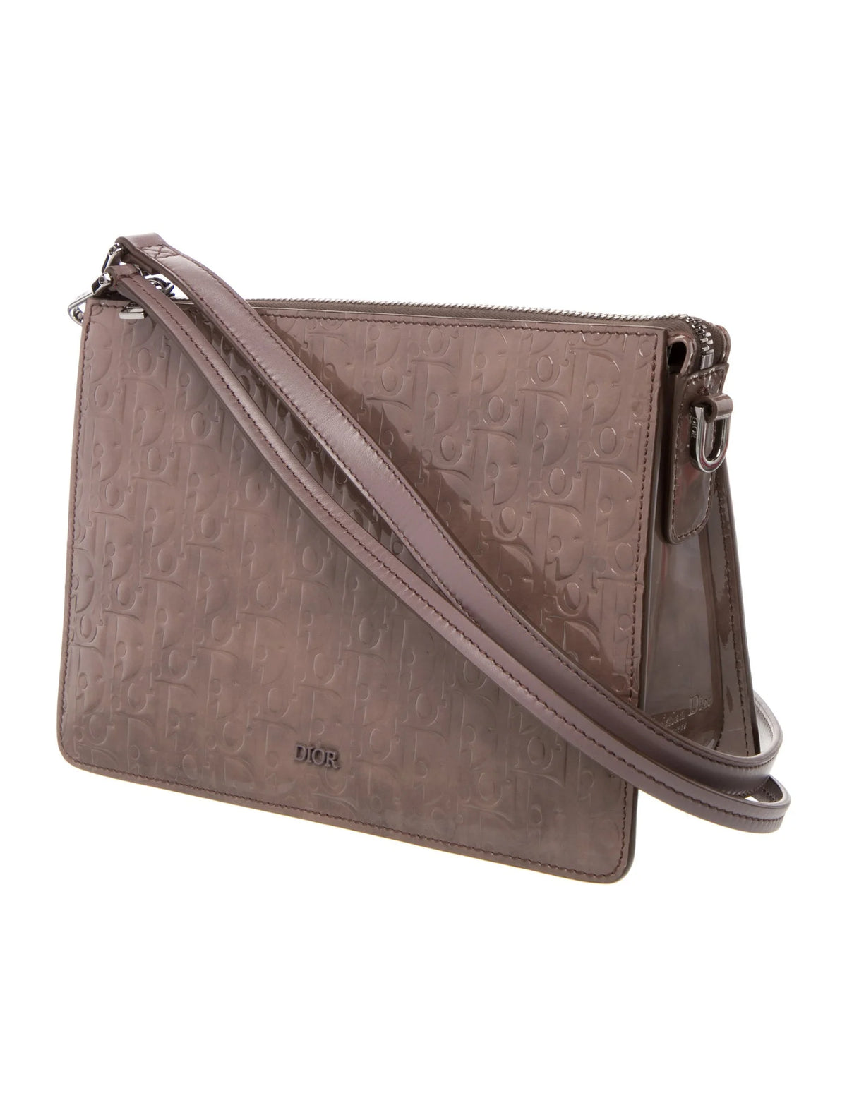 Christian Dior HAND MONOGRAM OBLIQUE glossy, Gray, Patent Leather, Clutch