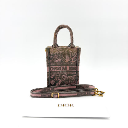 Christian Dior Book Embroidered Canvas, Pink, Canvas, Tote Bag
