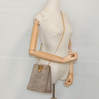 Salvatore Ferragamo Vintage Gancini Chain Suede, Brown, Suede, Shoulder Bag
