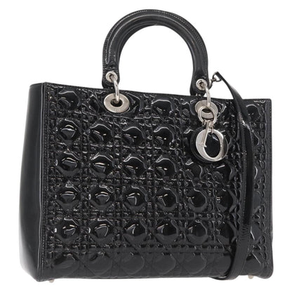 Christian Dior Lady Dior Cannage Stitch Patent, Black, Patent Leather, Handbag