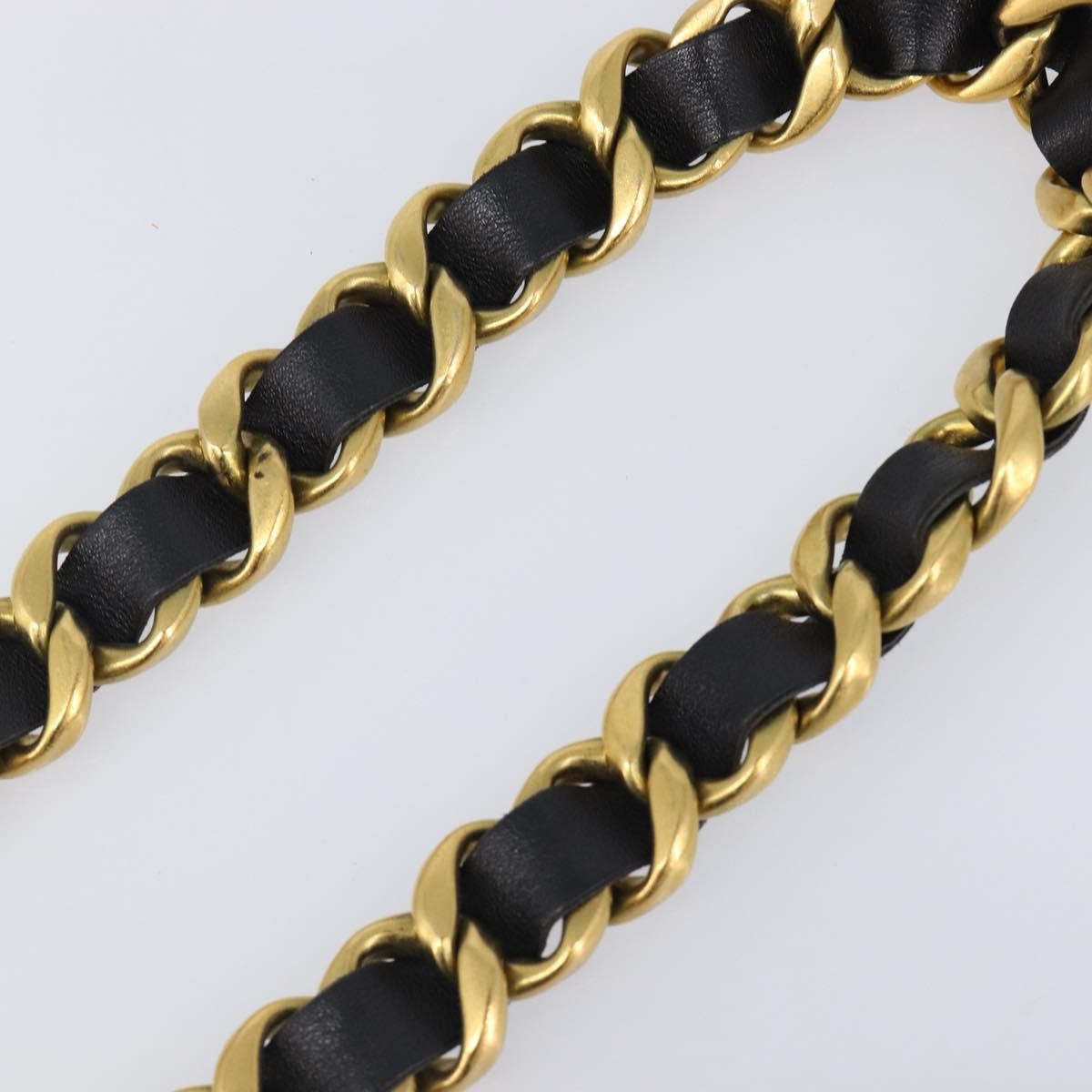 Chanel Vintage Chain Belt Metal and Leather, Black, Leather, Belt