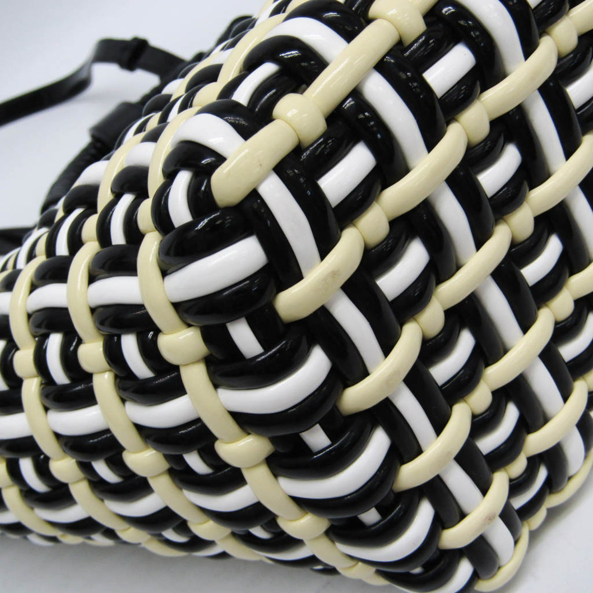 Balenciaga Bistro Panier Woven Faux Leather, Black, Patent Leather, Handbag