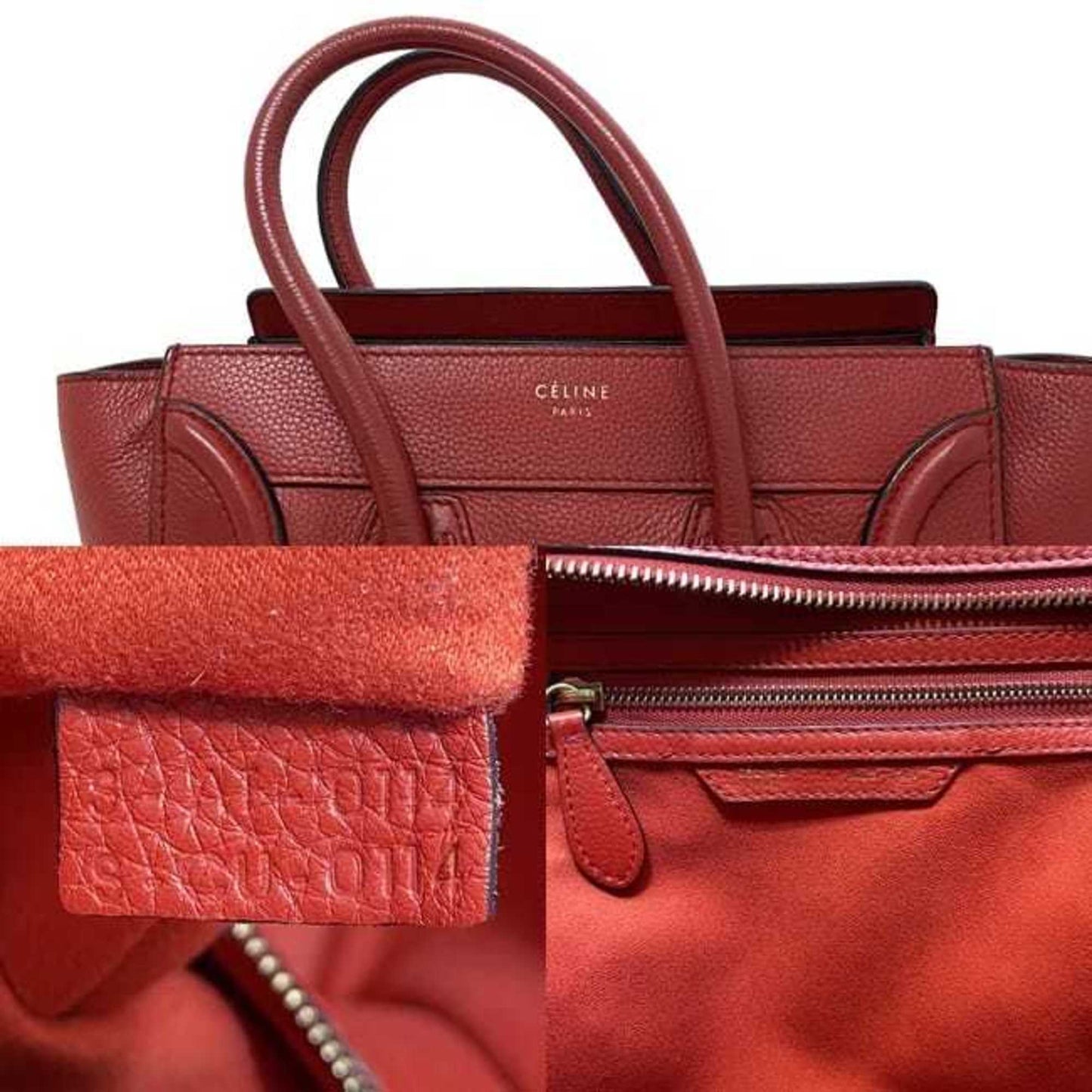 Céline Luggage, Red, Leather, handbag