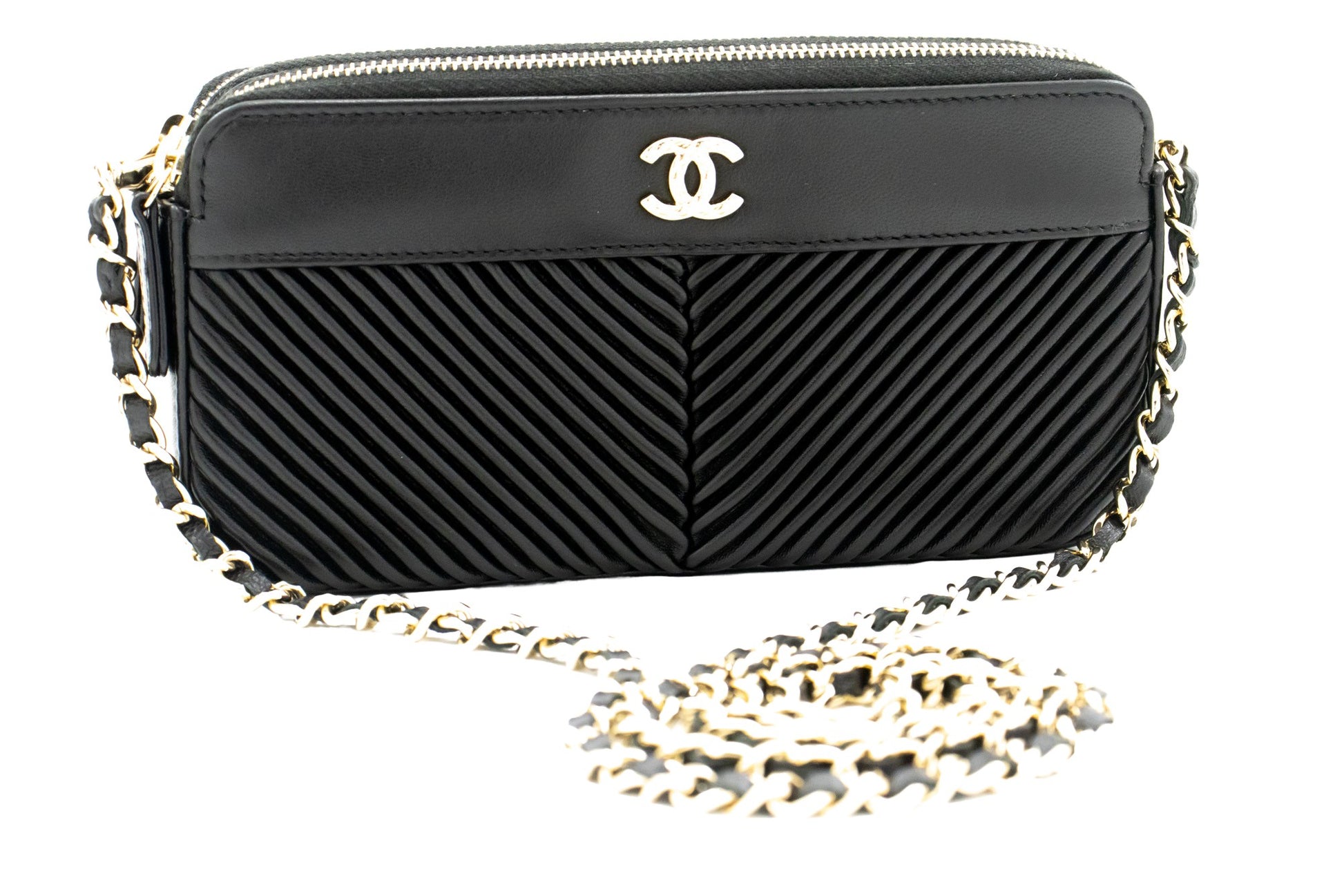 Chanel V-Stich, Black, Leather, wallet
