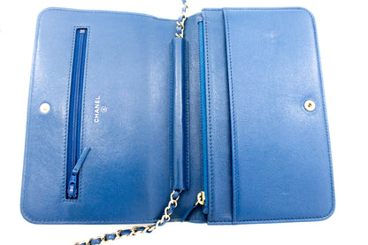 Chanel Wallet On Chain, Blue, Leather, wallet
