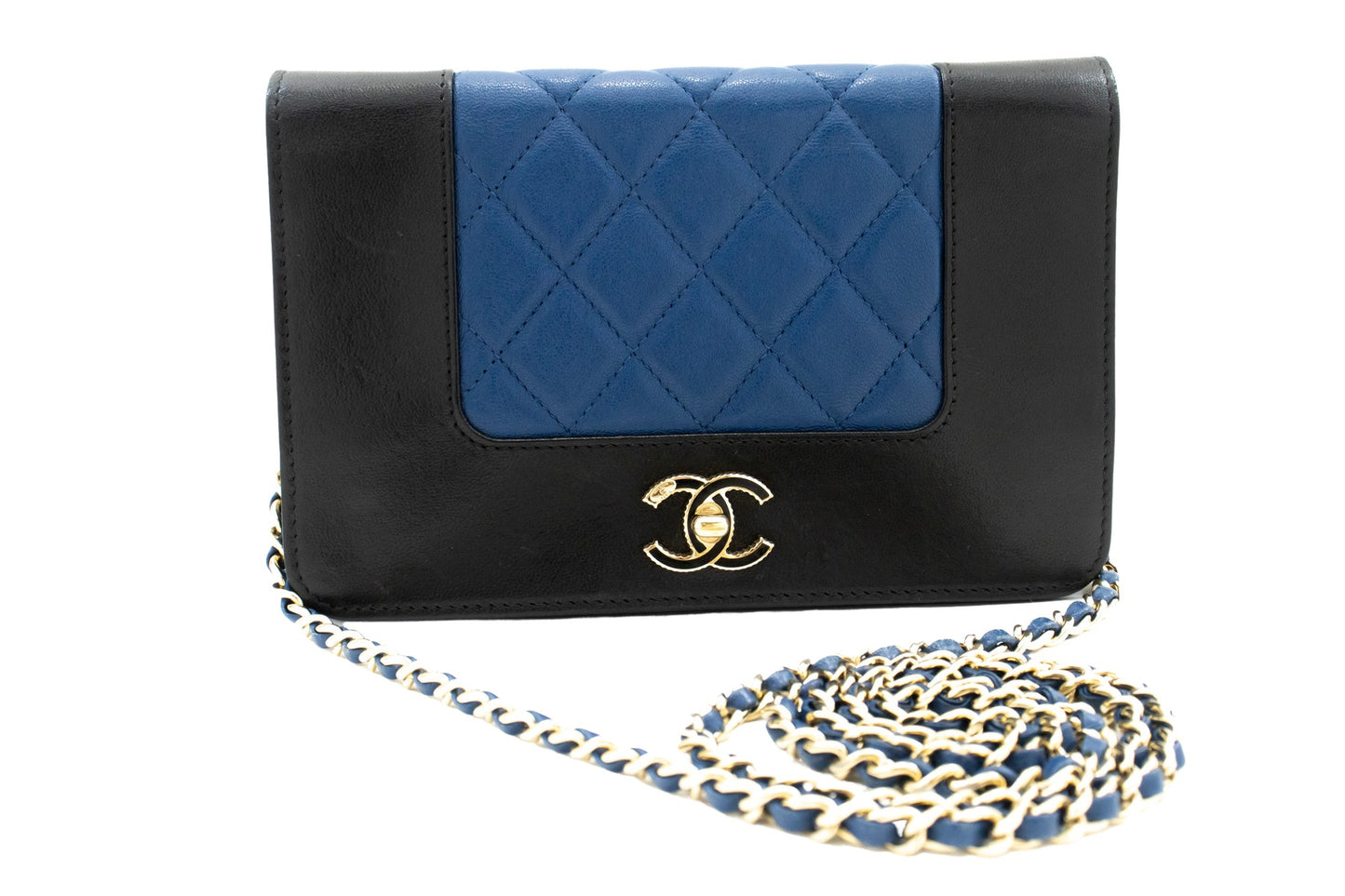 Chanel Wallet On Chain, Blue, Leather, wallet