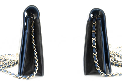 Chanel Wallet On Chain, Blue, Leather, wallet