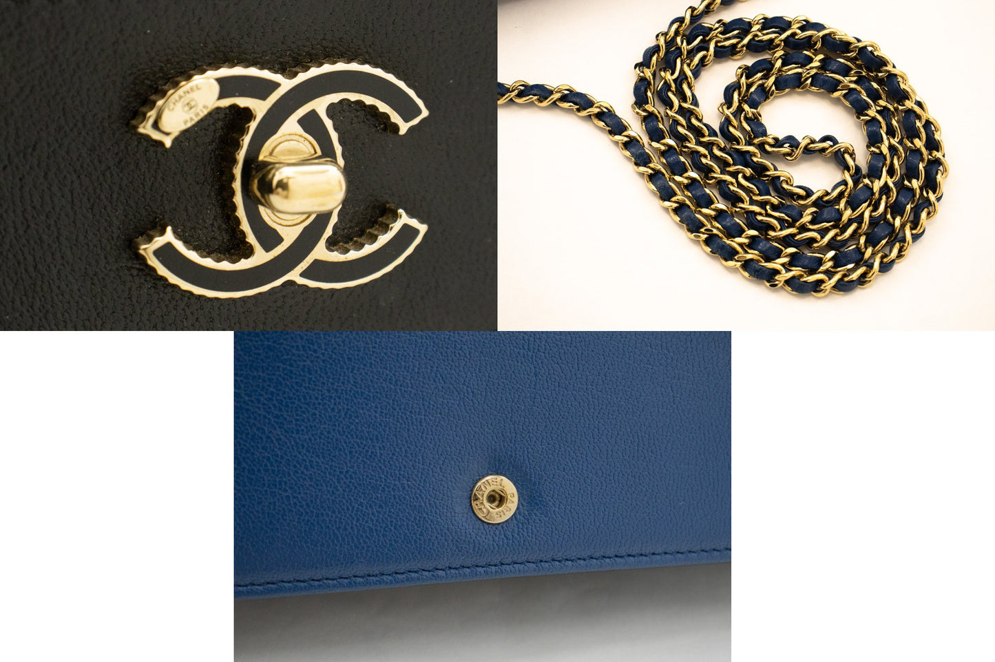 Chanel Wallet On Chain, Blue, Leather, wallet