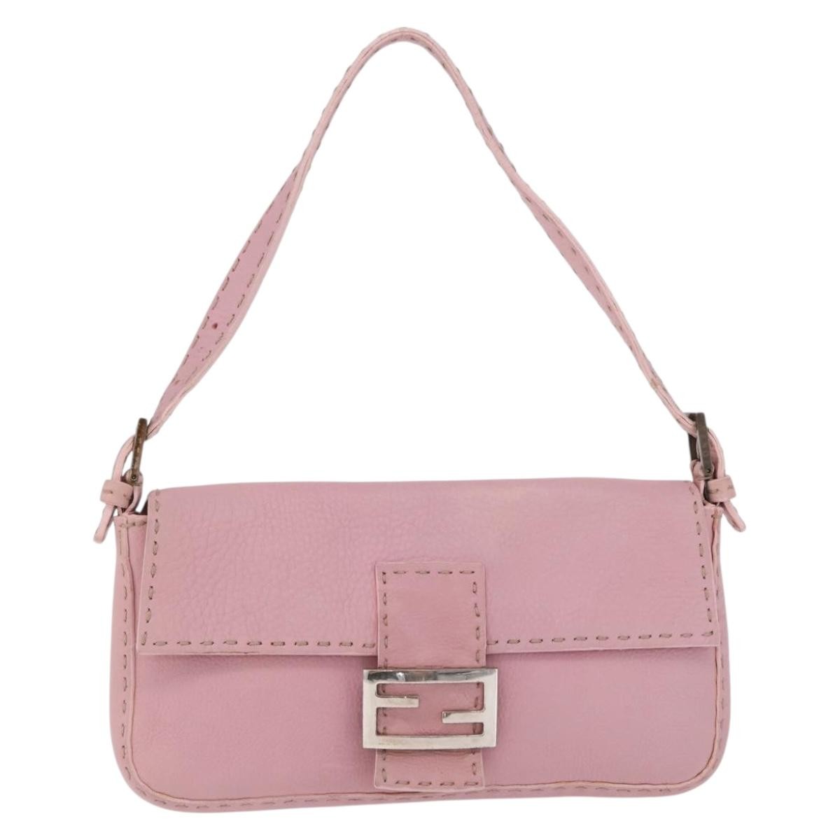 Fendi Selleria Baguette Leather, Pink, Leather, Handbag
