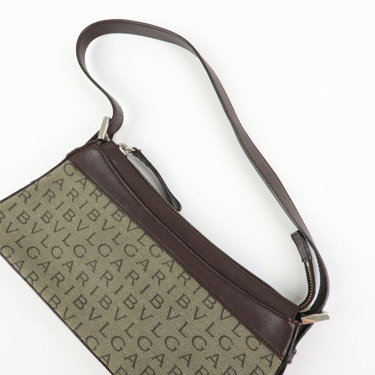 Bvlgari Logomania Canvas with Leather, Khaki, Canvas, Shoulder Bag