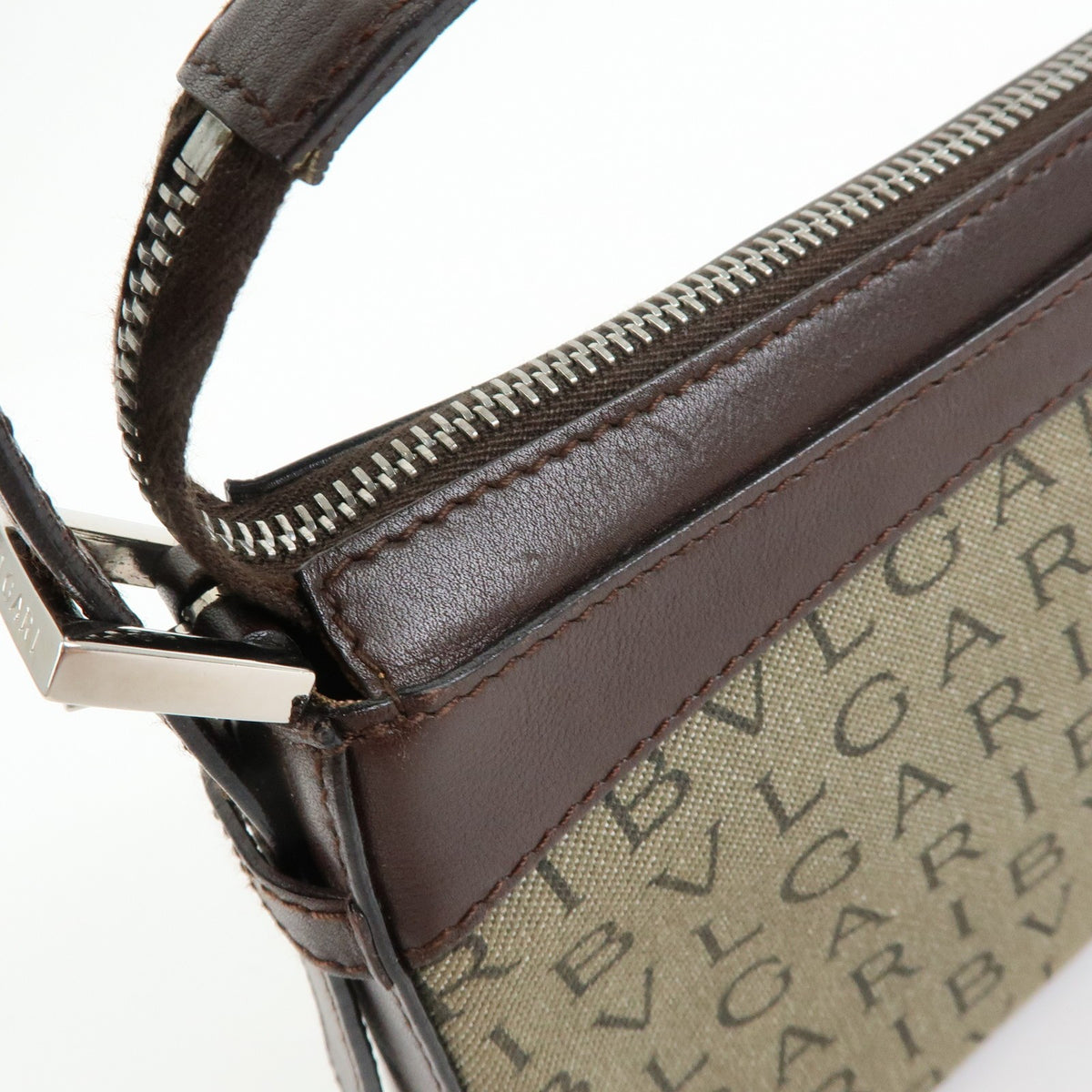 Bvlgari Logomania Canvas with Leather, Khaki, Canvas, Shoulder Bag
