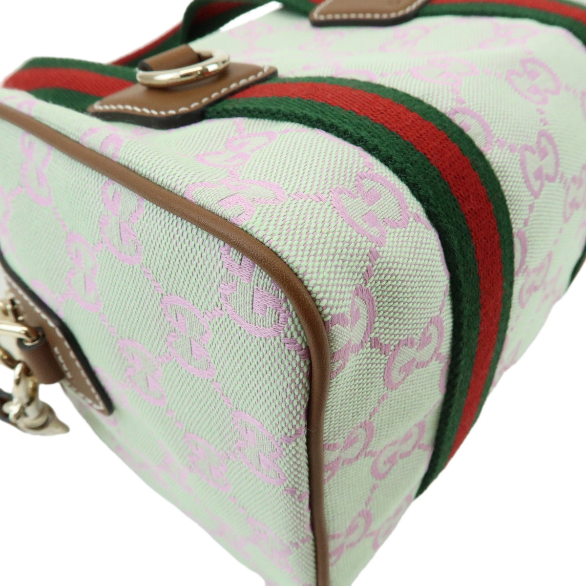 Gucci Web Boston GG Canvas, Green, Canvas, Handbag
