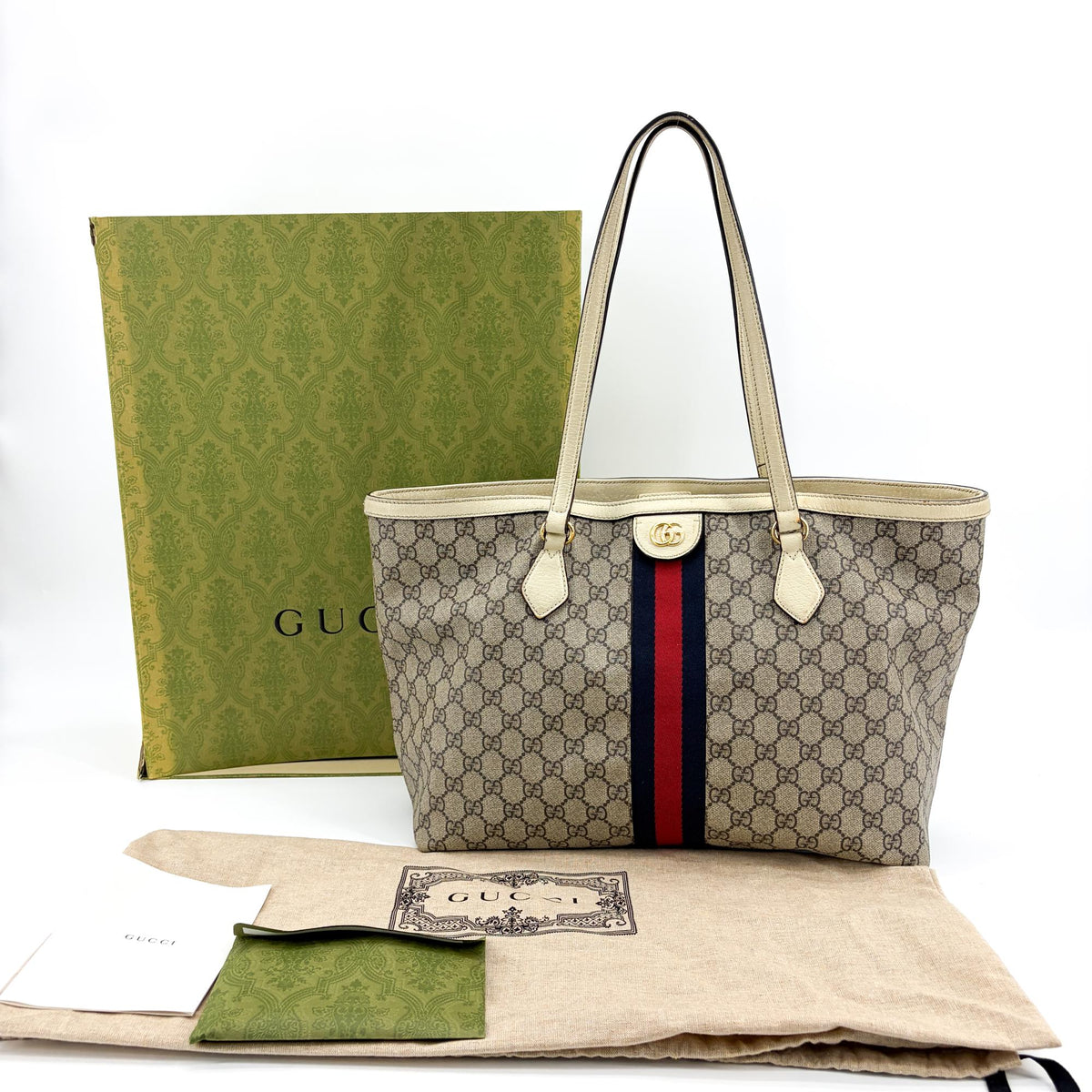 Gucci Ophidia Shopping GG Coated Canvas, Beige, Canvas, Tote Bag