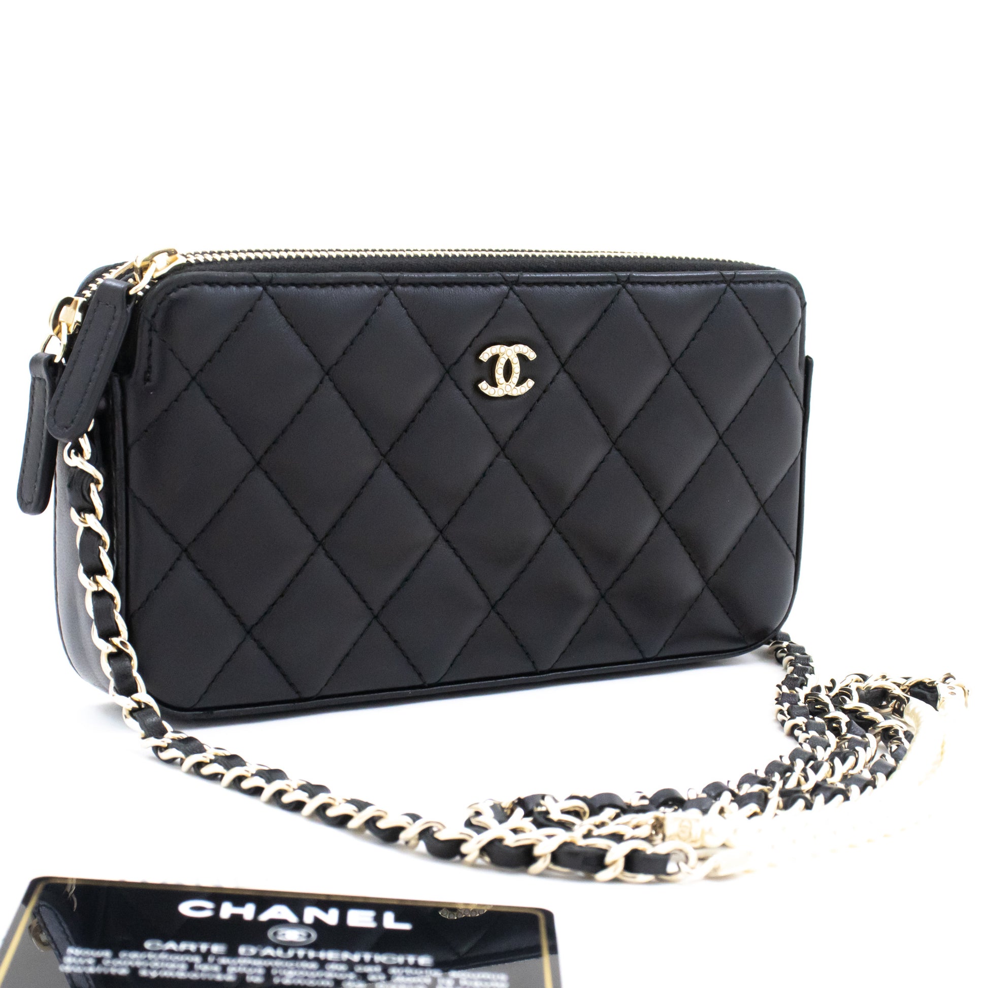 Chanel Wallet On Chain, Black, Leather, wallet