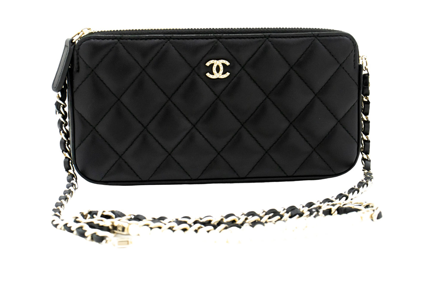 Chanel Wallet On Chain, Black, Leather, wallet