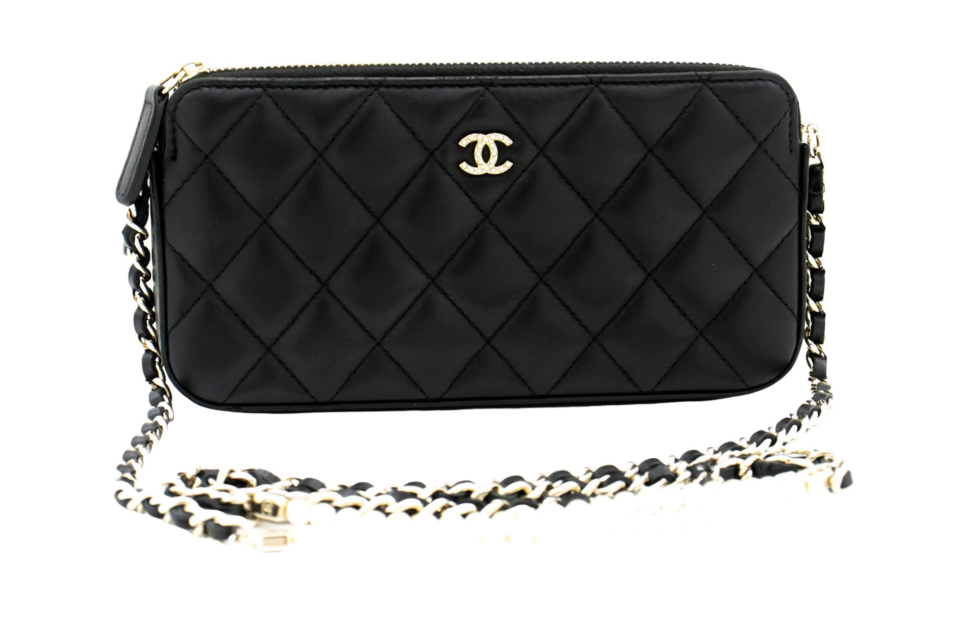 Chanel Wallet On Chain, Black, Leather, wallet