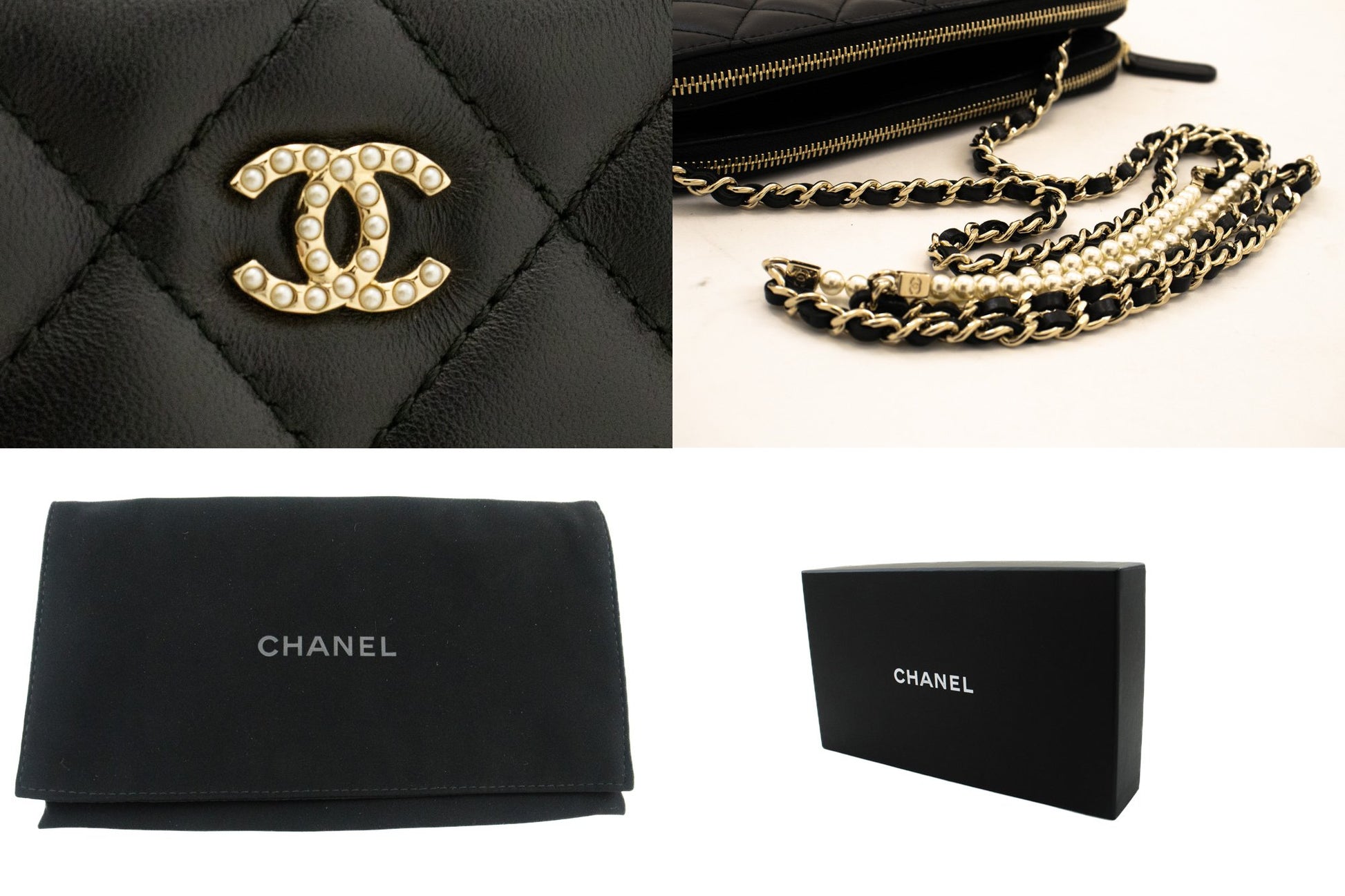 Chanel Wallet On Chain, Black, Leather, wallet