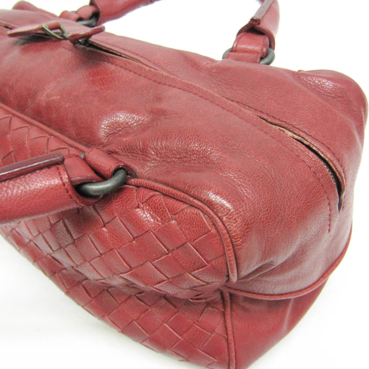 Bottega Veneta Zip Boston Intrecciato Nappa, Red, Leather, Handbag