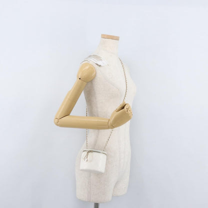 Chanel CC Round Vanity Case with Chain Quilted Lambskin, White, Leather, Clutch