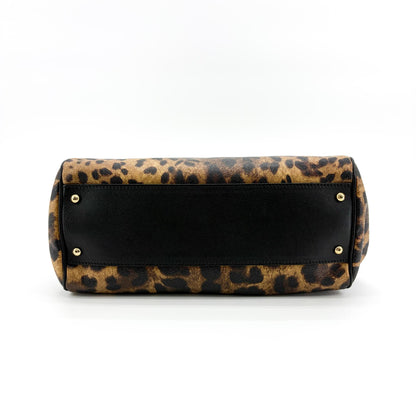 Dolce & Gabbana Miss Sicily Leopard Print Leather, Brown, Calfskin, Handbag