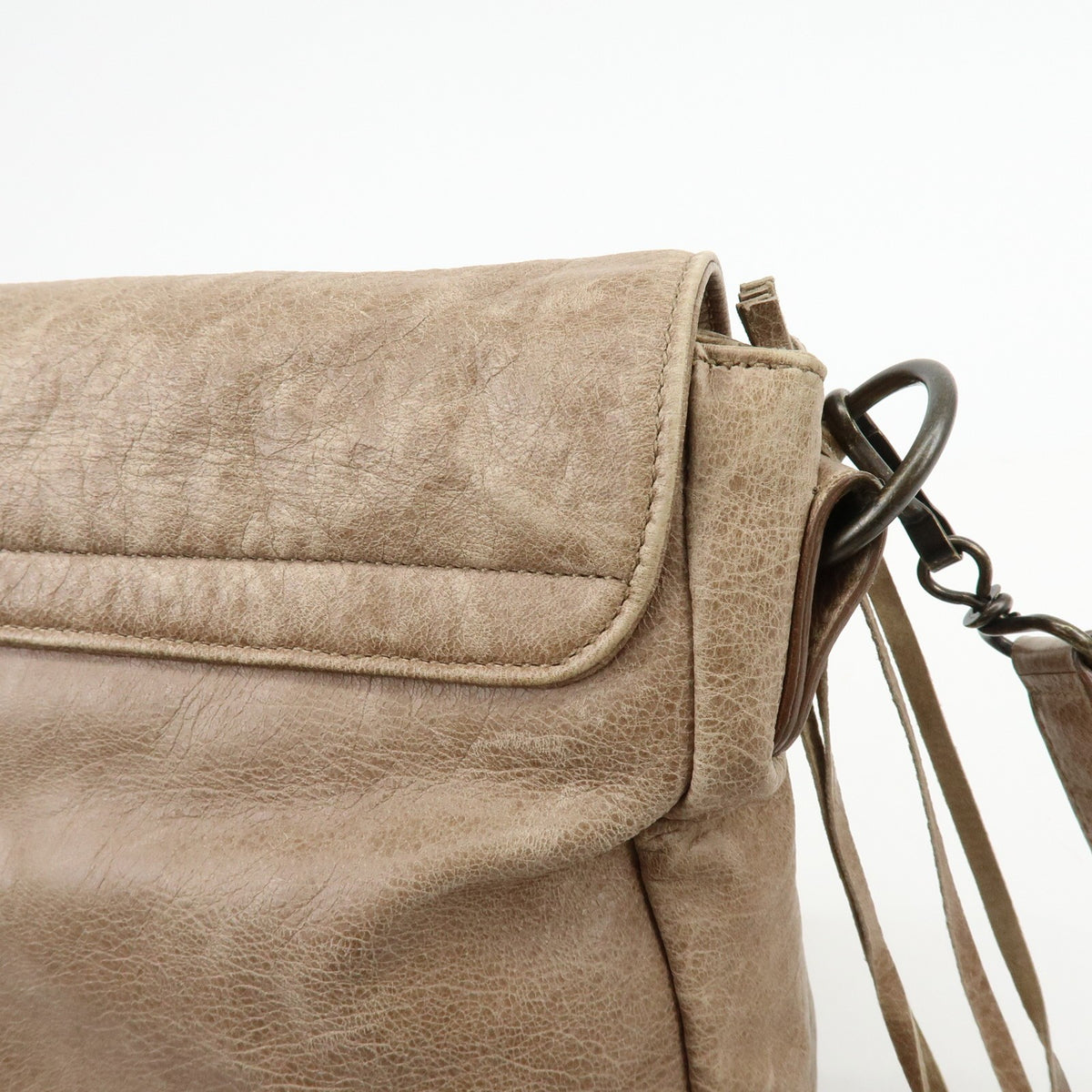 Balenciaga Classic Studs Folk Messenger Leather, Brown, Leather, Crossbody Bag