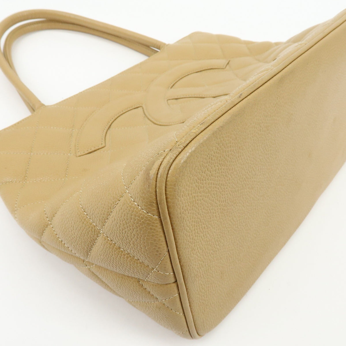 Chanel Medallion Quilted Lambskin, Beige, Calfskin, Tote Bag