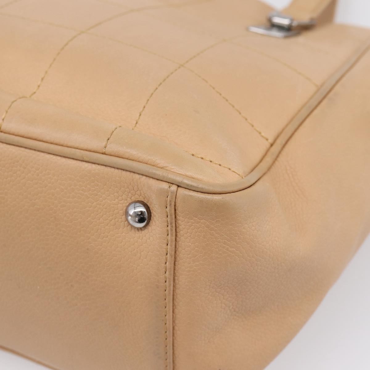 Chanel Chocolate Bar Coco Mark Leather, Beige, Leather, Tote Bag