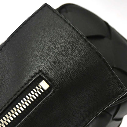 Bottega Veneta Zip Clutch Leather with Intrecciato Snakeskin Detail, Black, Leather, Clutch