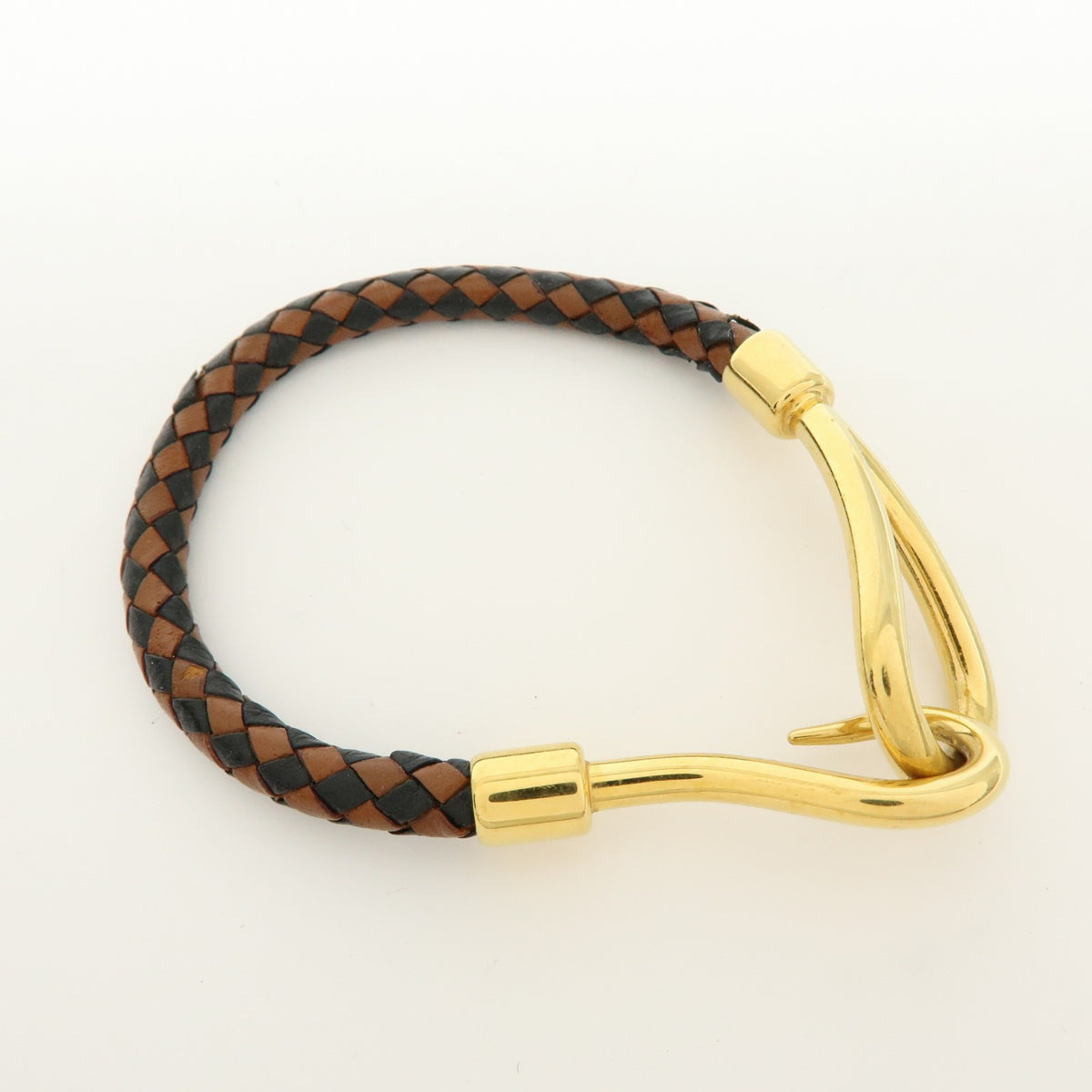 Hermes Jumbo Hook Braided Leather and Metal, Brown, Leather, Bracelet