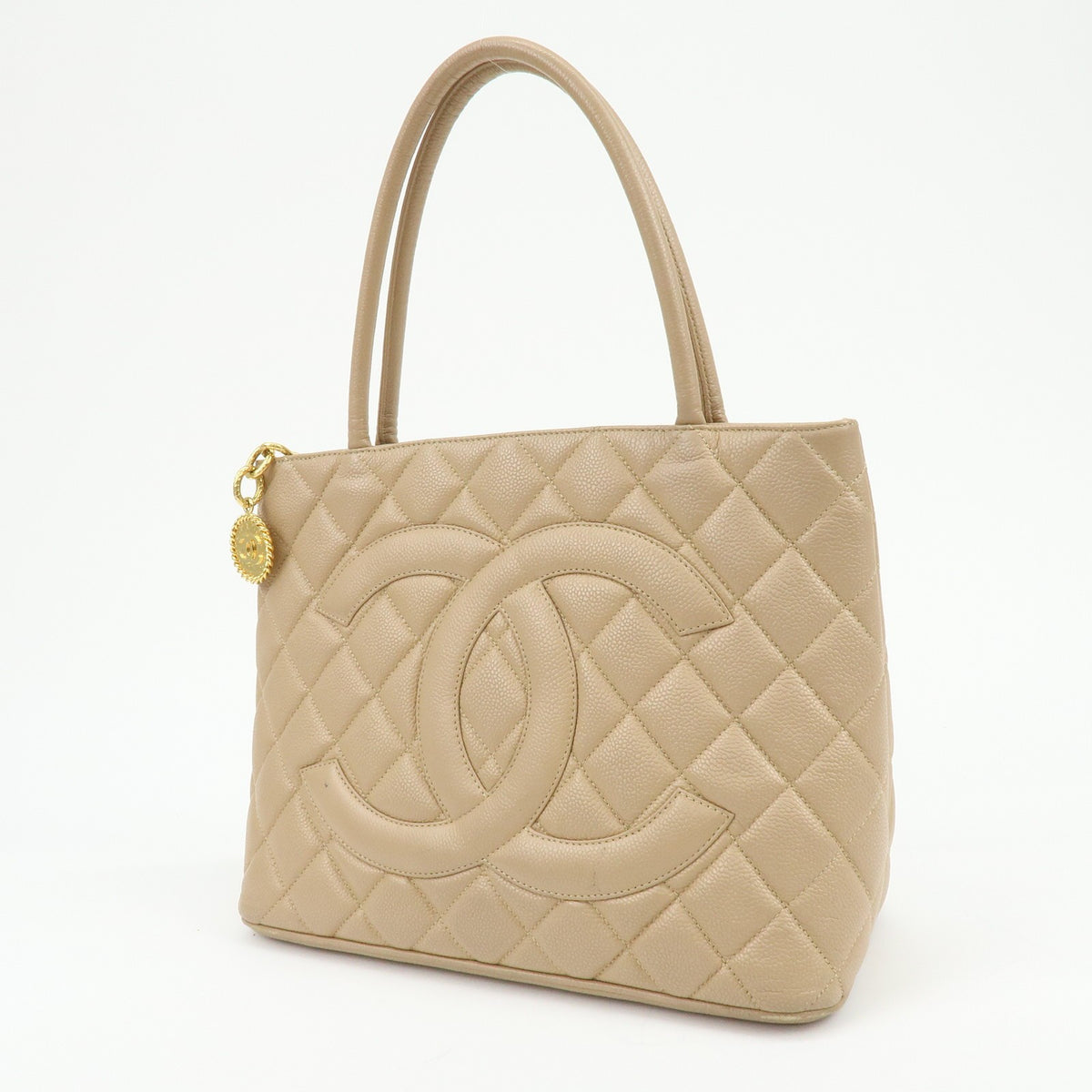 Chanel Medallion Quilted Lambskin, Beige, Leather, Tote Bag