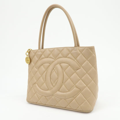 Chanel Medallion Quilted Lambskin, Beige, Leather, Tote Bag