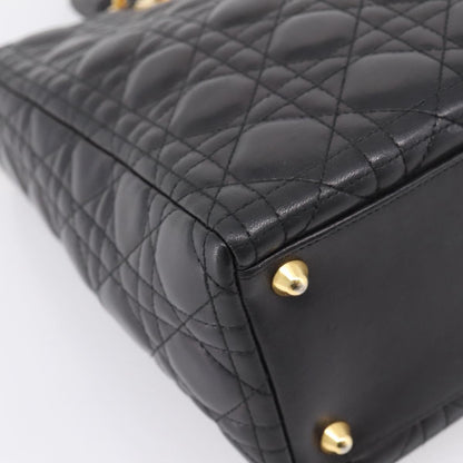 Christian Dior Vintage Lady Dior Cannage Quilt Lambskin, Black, Leather, Handbag