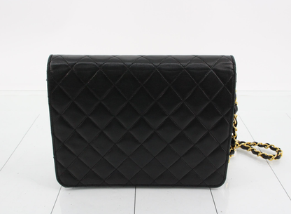 Chanel Chain Flap Shoulder Bag Quilted Lambskin, BLACK, LEATHER, Shoulder bag