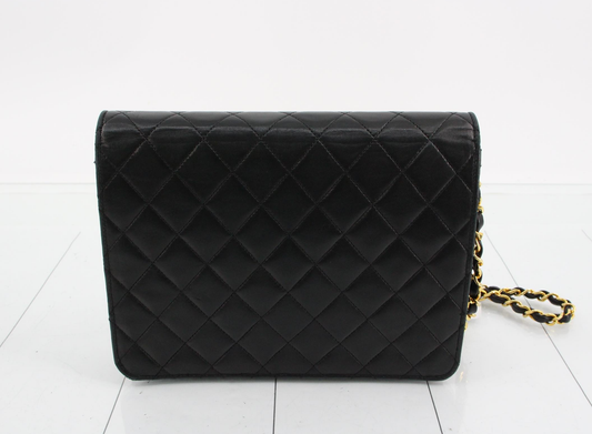 Chanel Chain Flap Shoulder Bag Quilted Lambskin, BLACK, LEATHER, Shoulder bag