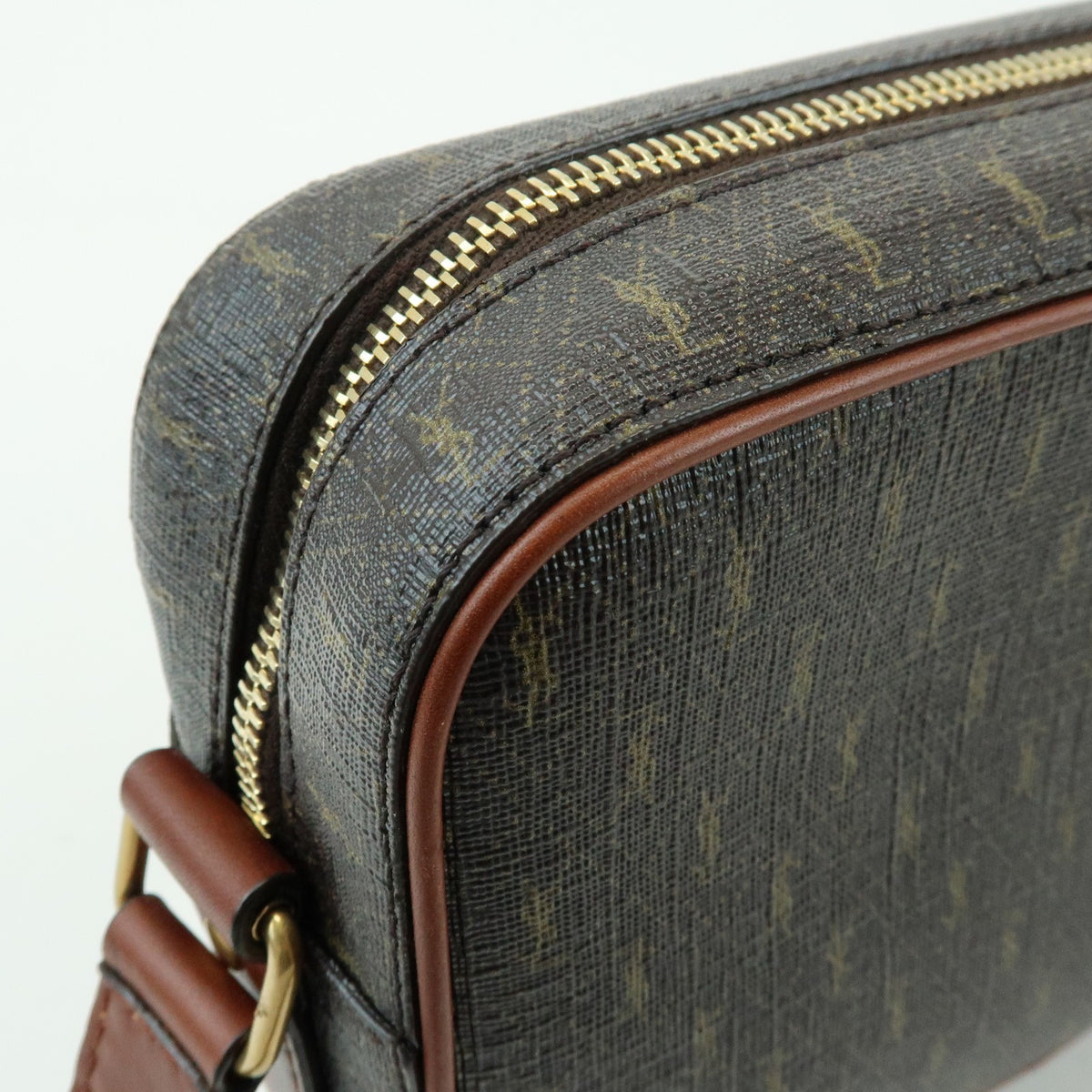 Saint Laurent Le Monogramme Camera Monogram All Over Coated Canvas and Leather, Brown, Canvas, Handbag